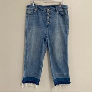 Chico's Jeans Women’s Size 14 Light Blue Wide leg Cropped Jeans with Frayed Hem